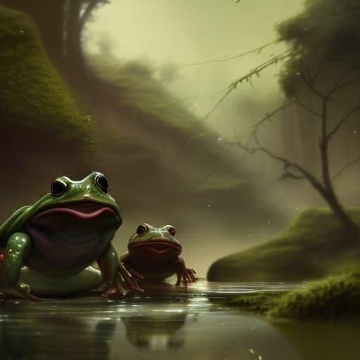 Giant Frogs in a Mushroom Fantasy World