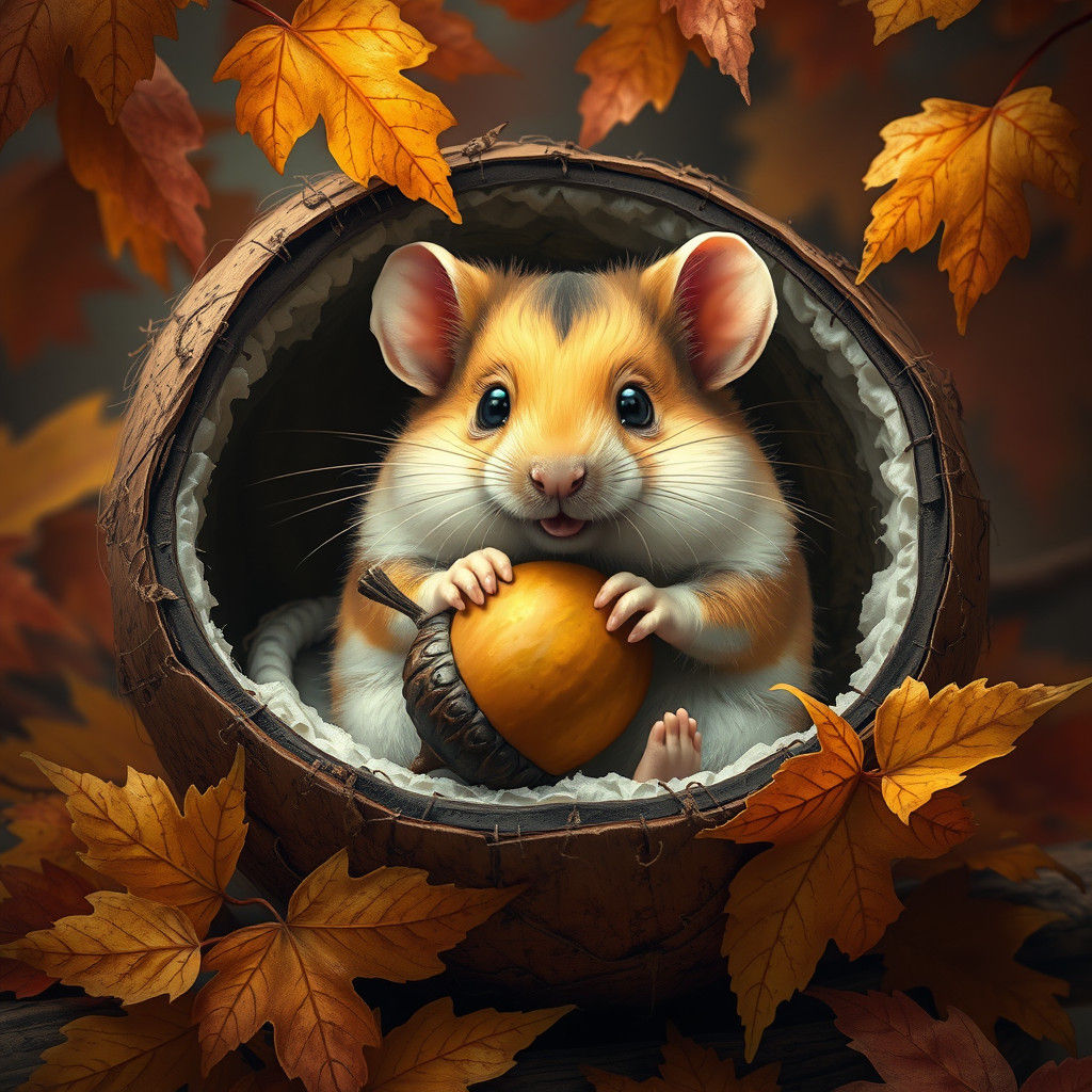 Hamster's Cozy Autumn Feast: A Digital Masterpiece