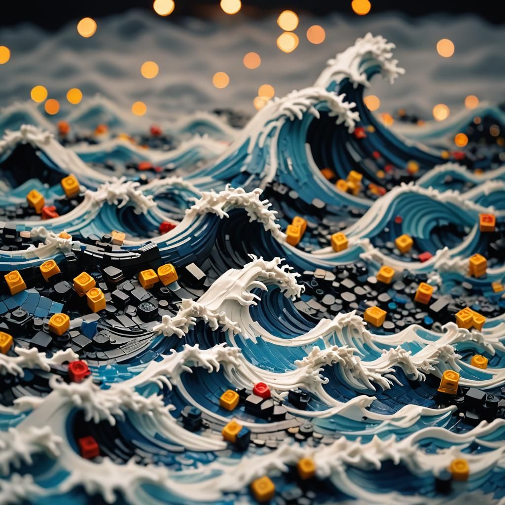 Lego Wave off Kanagawa in Vaporpunk Style