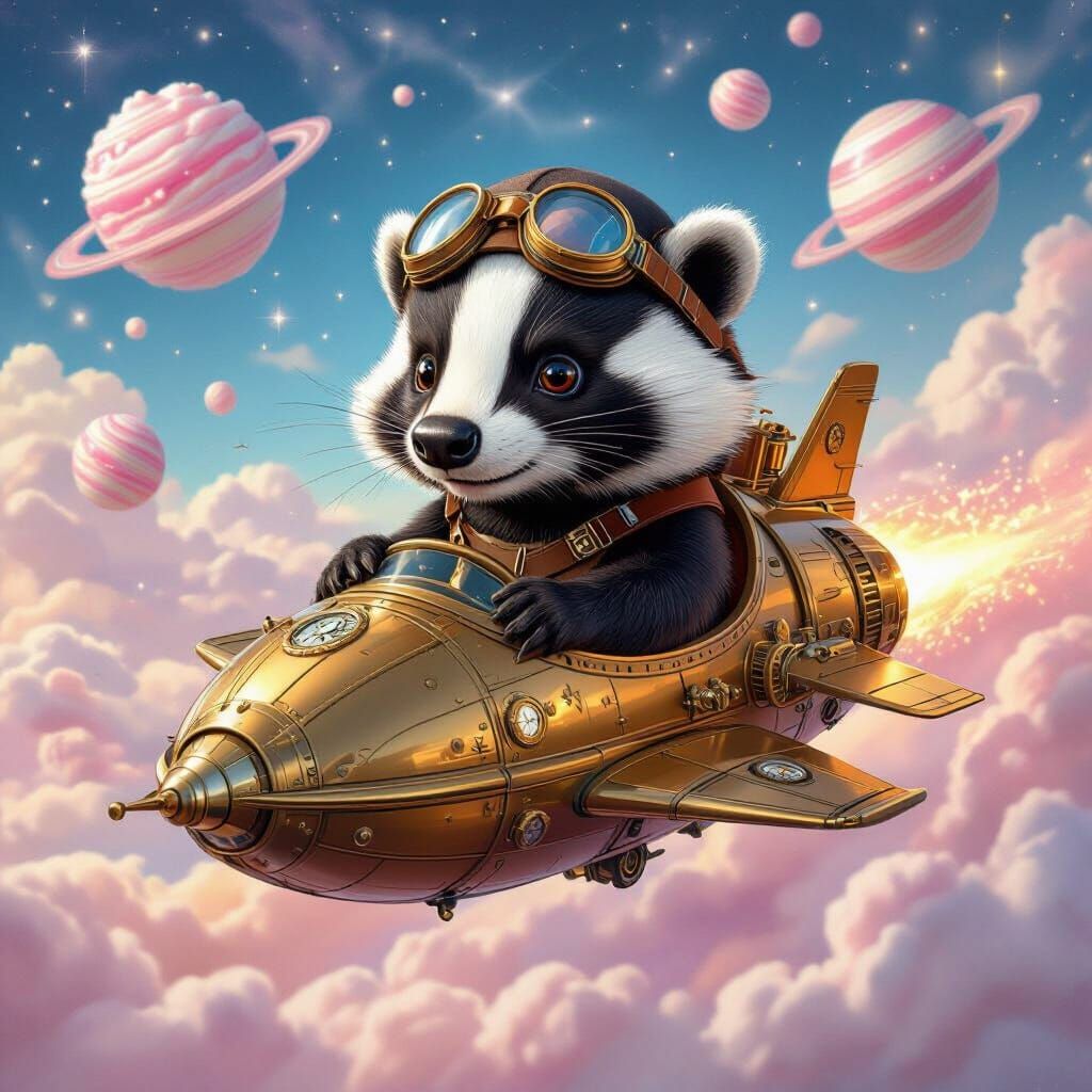 A whimsical, pilots a steampunk-inspired spaceship through a...