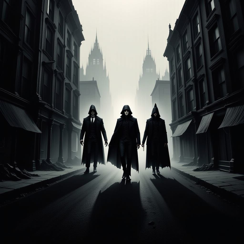 Ominous Black Shadows on Deserted City Street