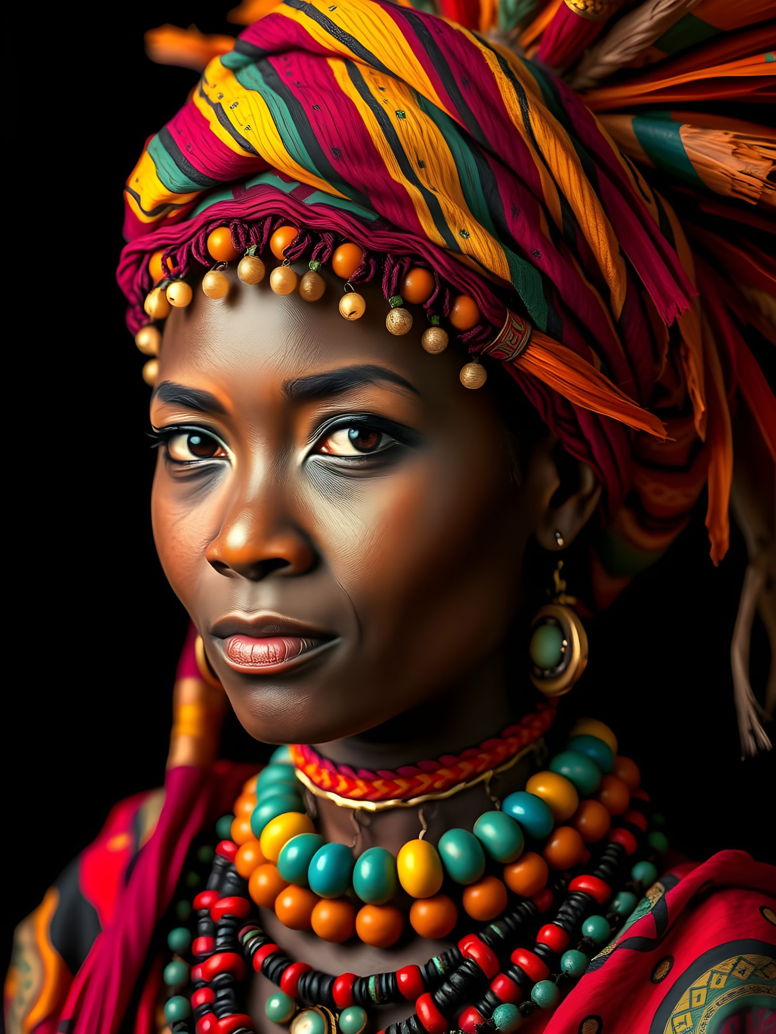 African Tribal Bride in Vibrant Headdress