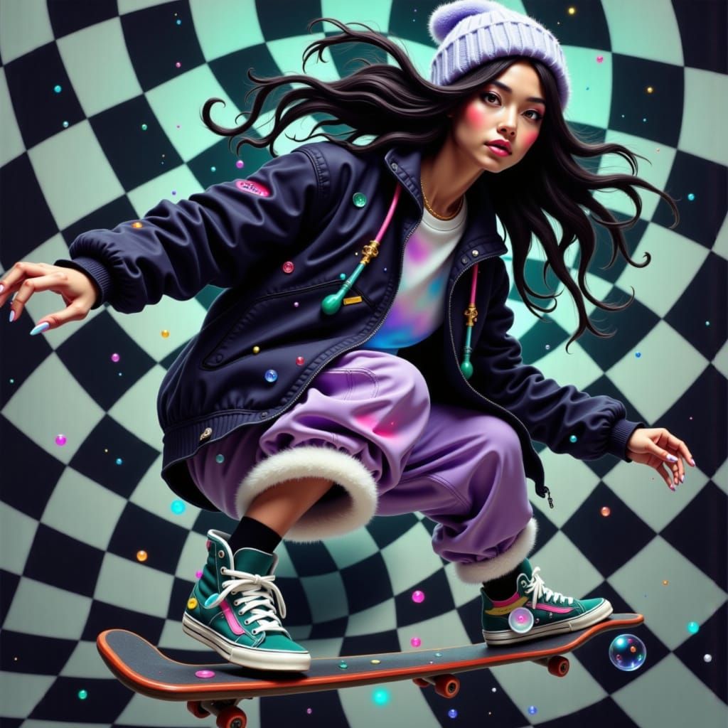 Female Skater in Mid-Air with Retro Aesthetic