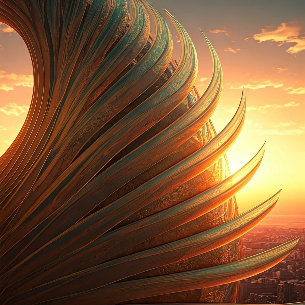 Solarpunk Spire: Iridescent Glass and Metallic Filigree in a...