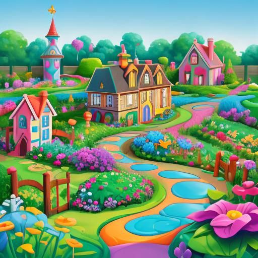 Pixar-Style House with Garden and Fence