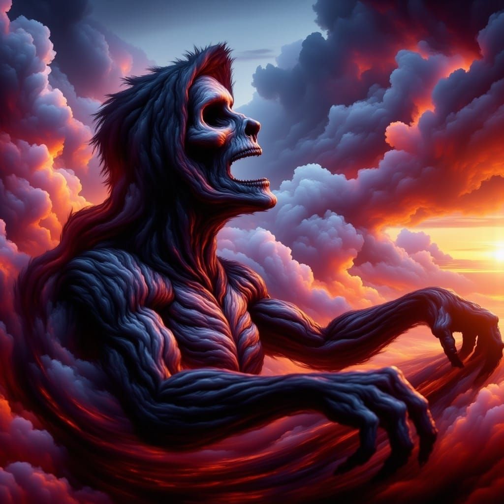 <lora:SSS Flux:1.0> grim reaper screaming, theme park, sitti...