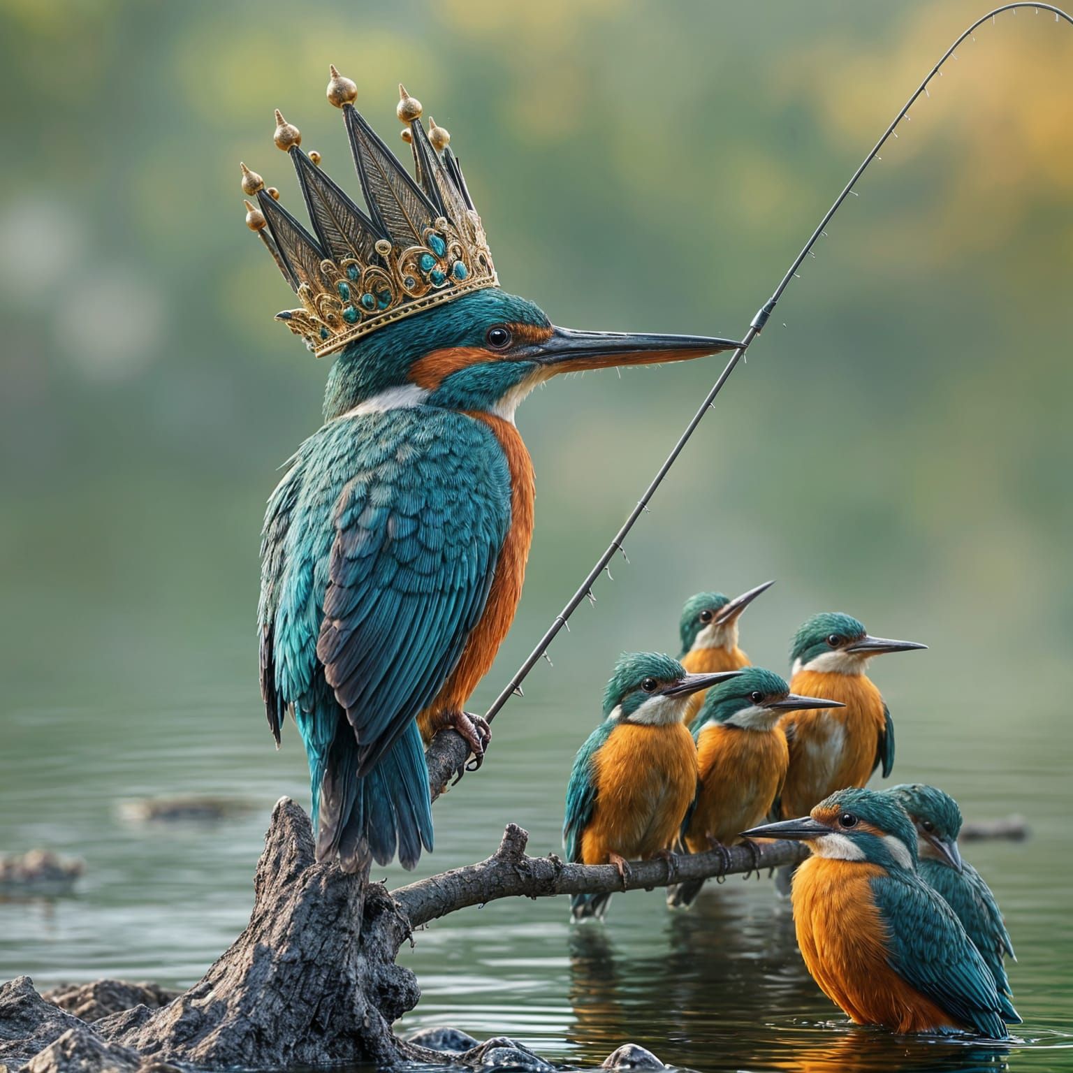 Regal Kingfisher in Jean-Michel Basquiat Style