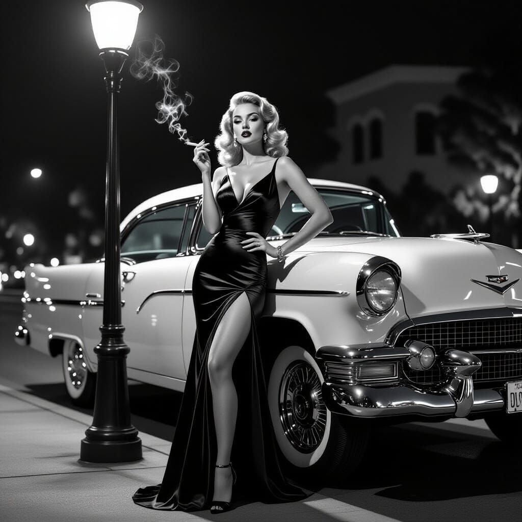 Glamorous Starlet in 1950s Noir Style