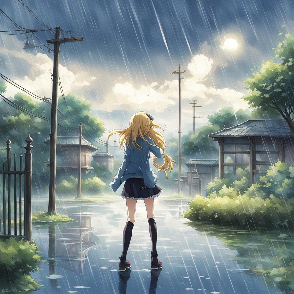 Anime Girl in Rain, Key Visual Manga Style