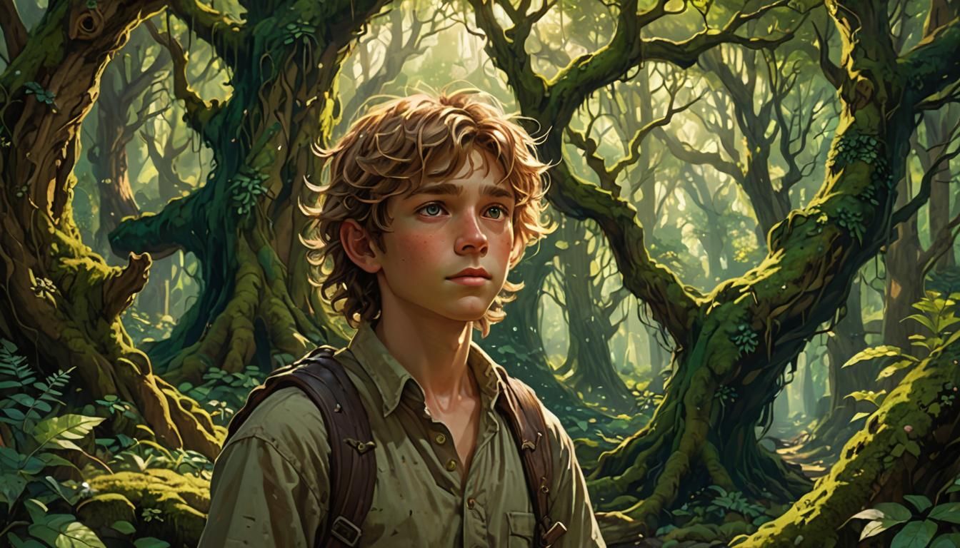Boy and Silver Rose in Enchanted Forest