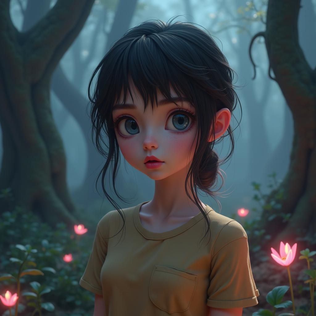 Mystical Girl in Forest, Digital Art