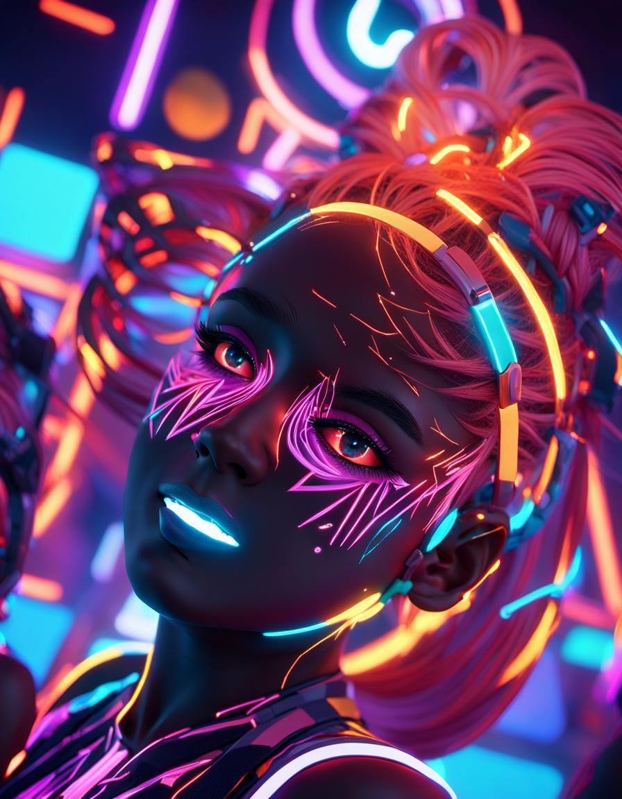 Raver Girl Dancing in Neon Anime Style