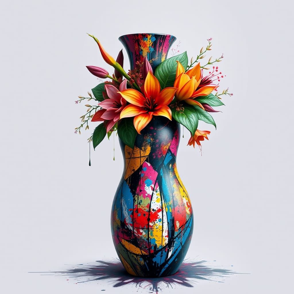 Botanical Vase in Graffiti Art Style