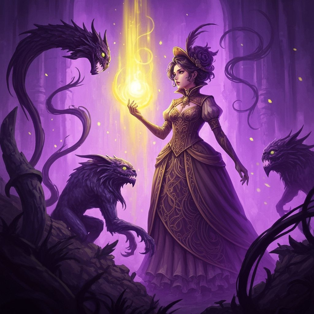 Game Center Girl in Victorian Attire, Dark Fantasy Art