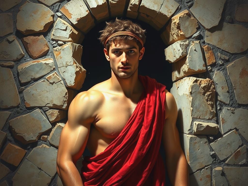 Handsome Roman Warrior Breaks Through Wall