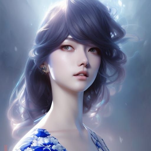 Elegant Japanese Model in Kimono, Hyper-Detailed