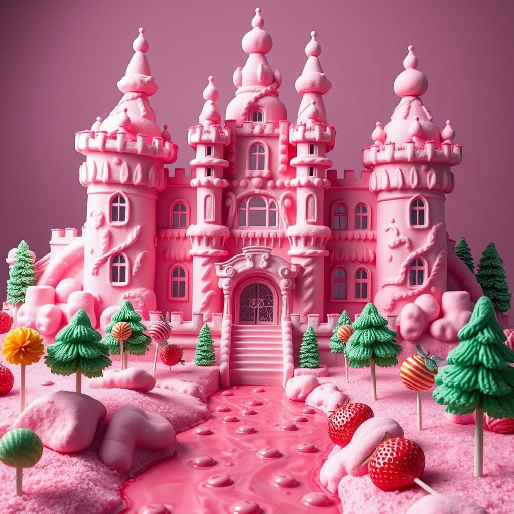 Cotton Candy Palace with Licorice Turrets and Candy Windows