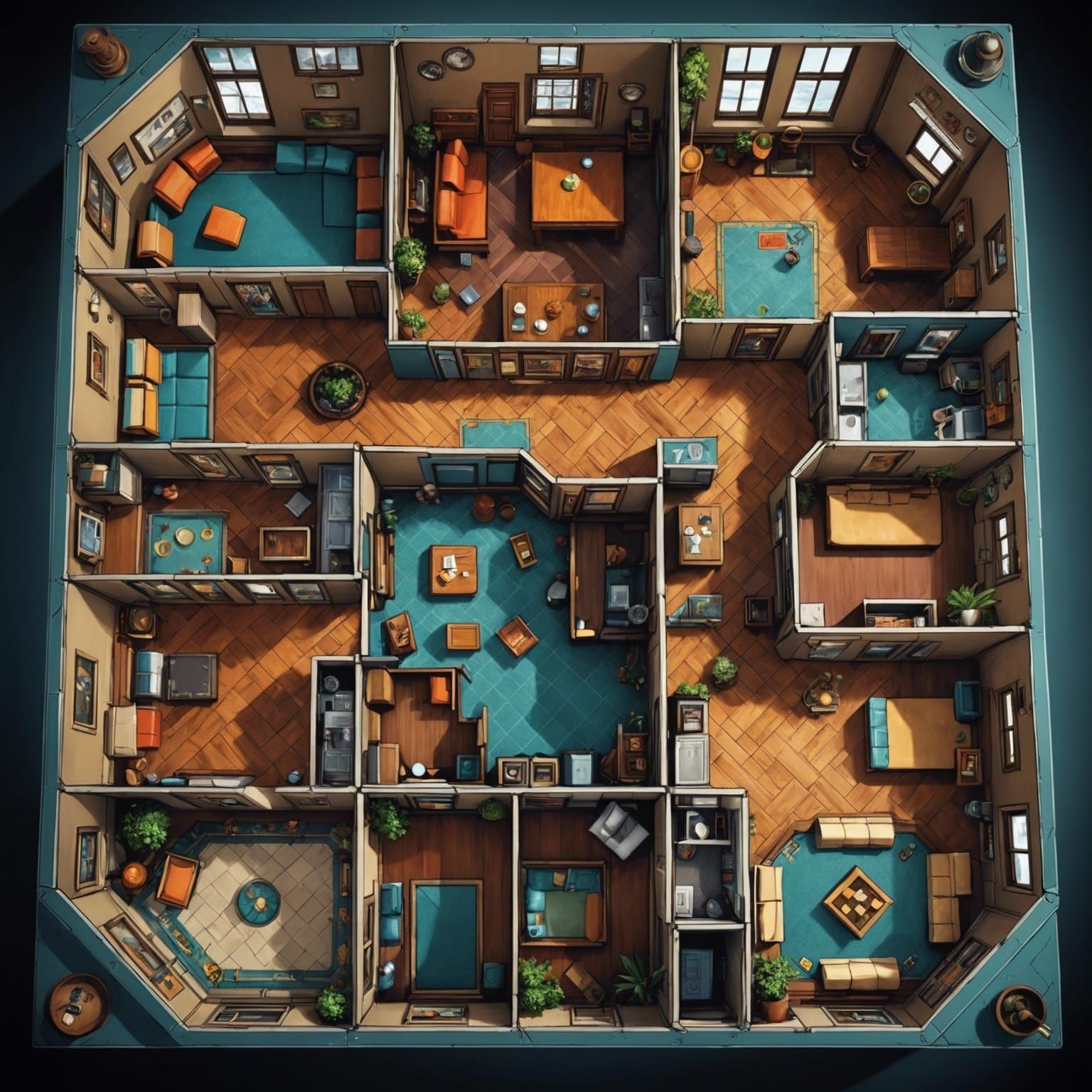 Cluedo-Style House Interior in Comic Book Art