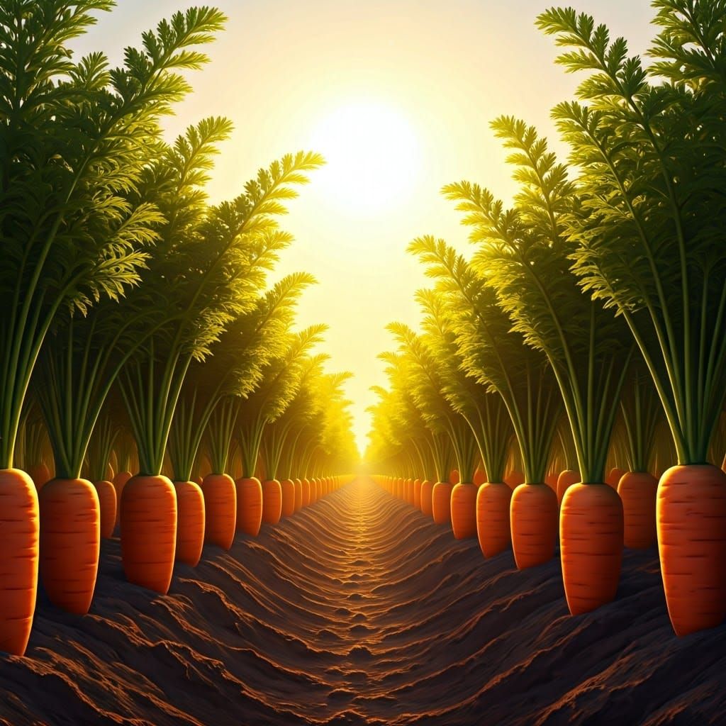 Vibrant Carrots in a Sunlit Field Inspired by Epic Landscape...
