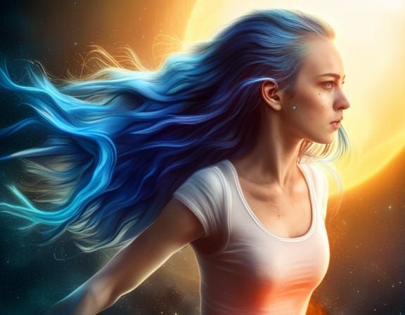 Cyberpunk Girl Flies to Colorful Galaxy