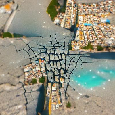 Surreal Cityscape Made of Fractured Crystal