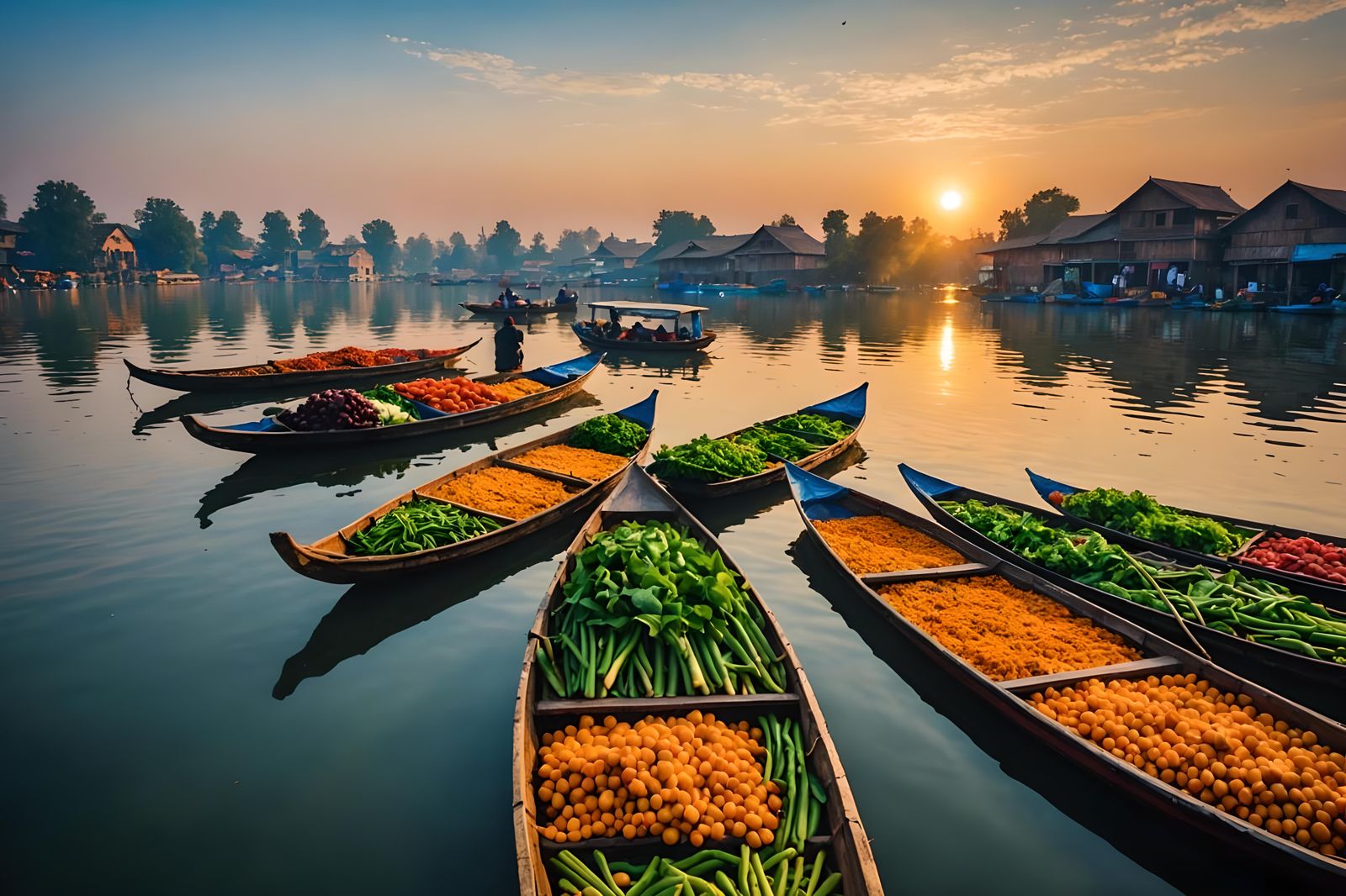 Floating Vegetable Market on Dal Lake: Impressionism