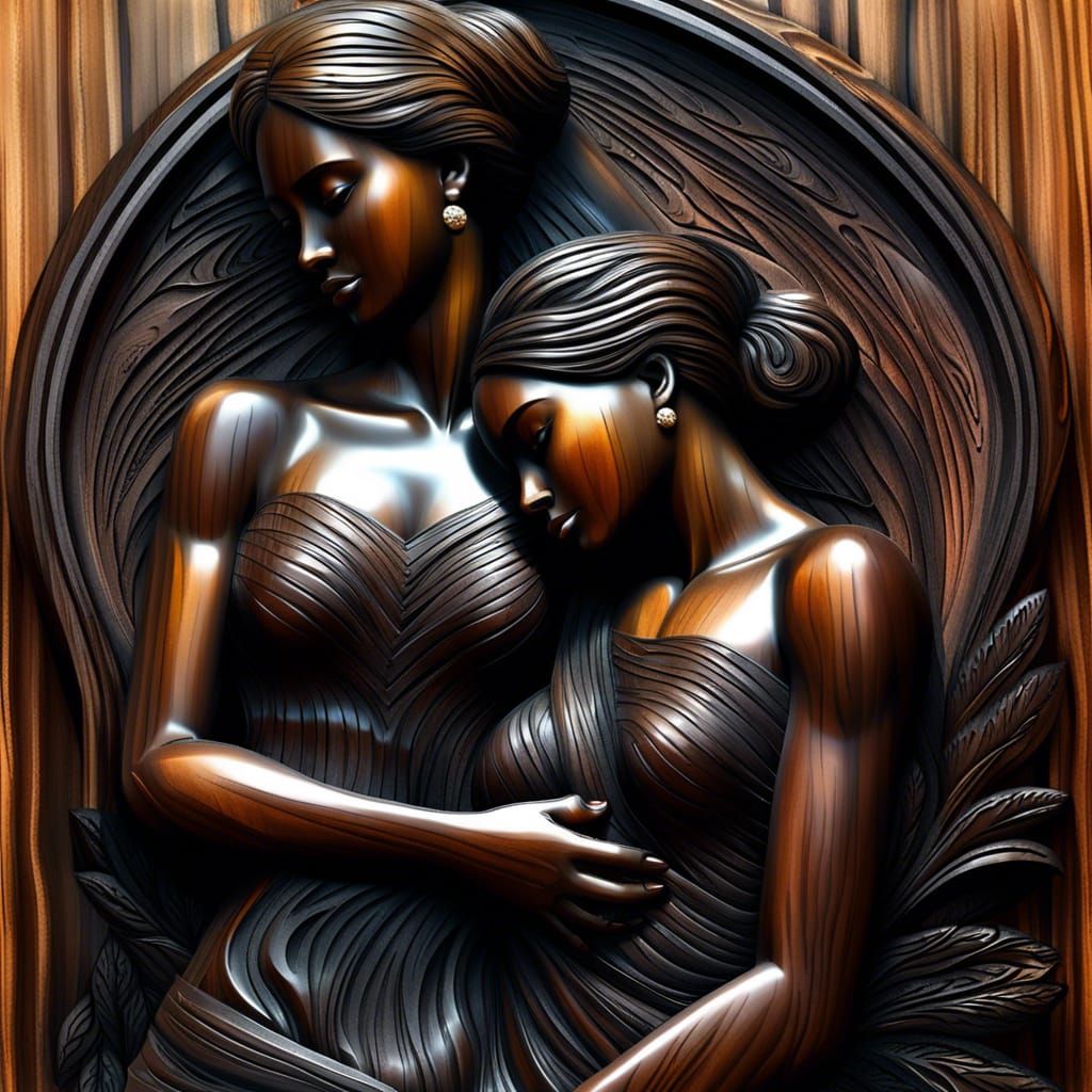 Ebony Woman Sculpture: Love in Charcoal Sketch Style