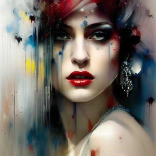 Glamorous Woman Portrait in Inksplash Art Style