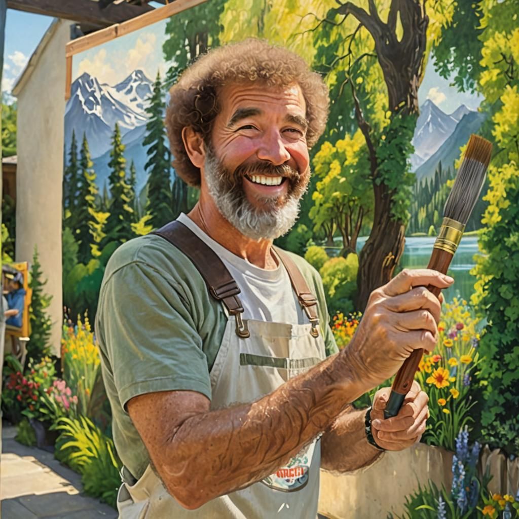 Bob Ross Painting Nature, Impressionistic Oil Painting