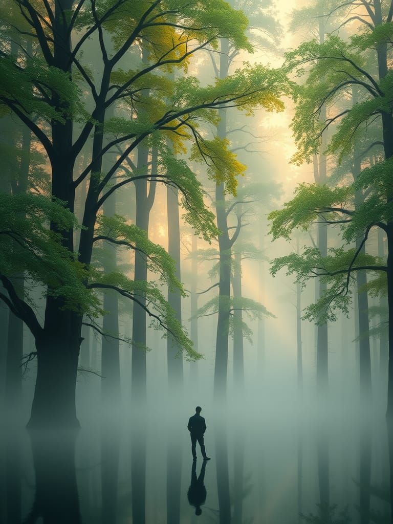 Misty Lake: Atmospheric Forest Art