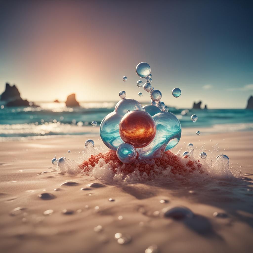 Water Molecule on a Beach: Detailed Matte Painting