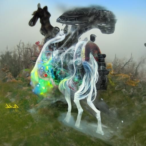 Mythical Horse in Foggy Forest: Cosmic Illustration