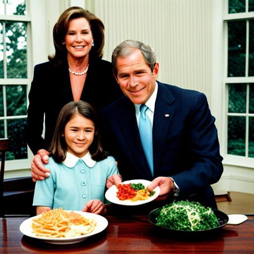 George W. Bush Serving Food to Family