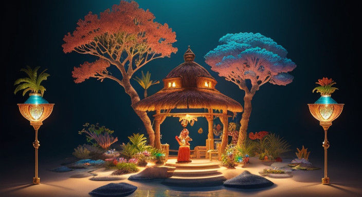 Disney-Inspired Isometric Paradise with Radiant Young Woman