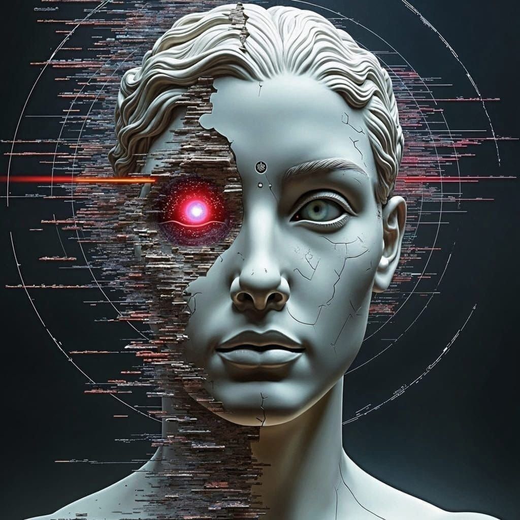 Futuristic Deity with Digital Glitch Art