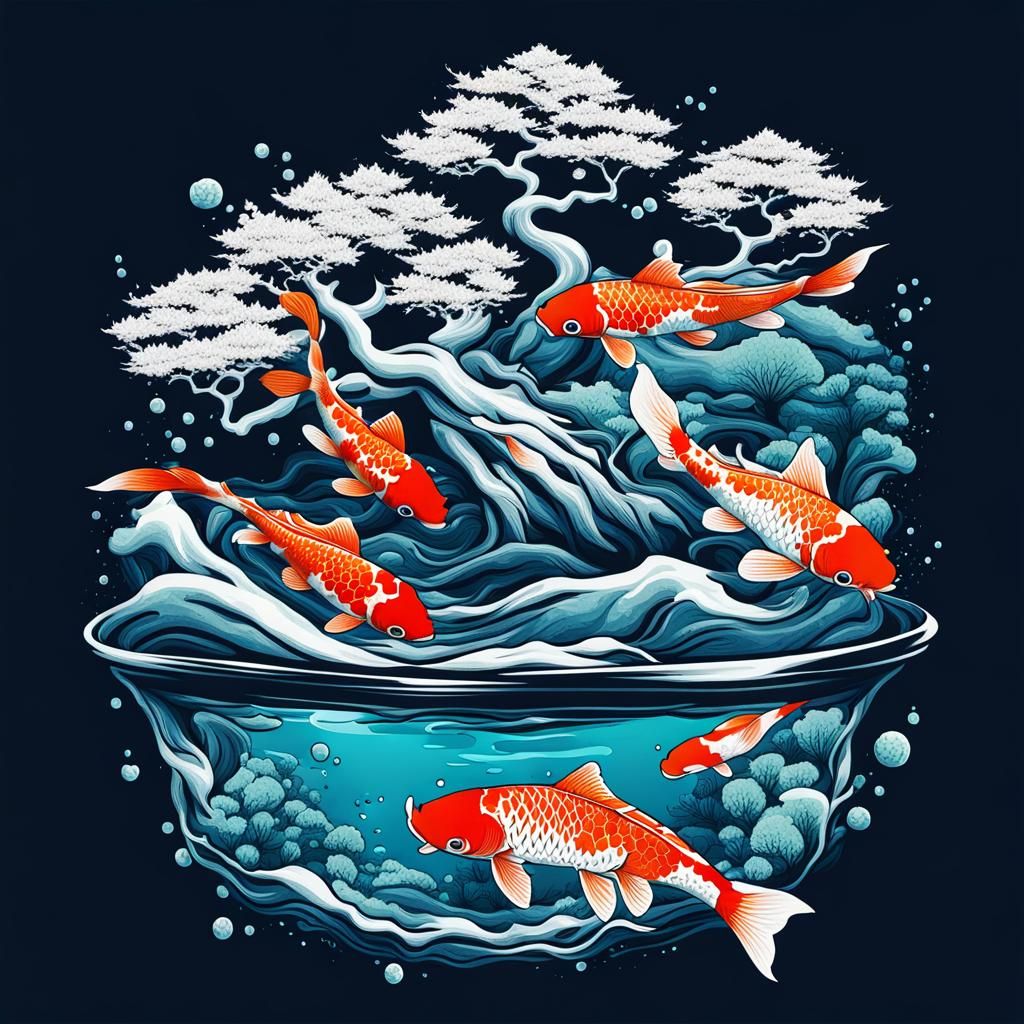Bonsai and Koi Underwater T-Shirt Design