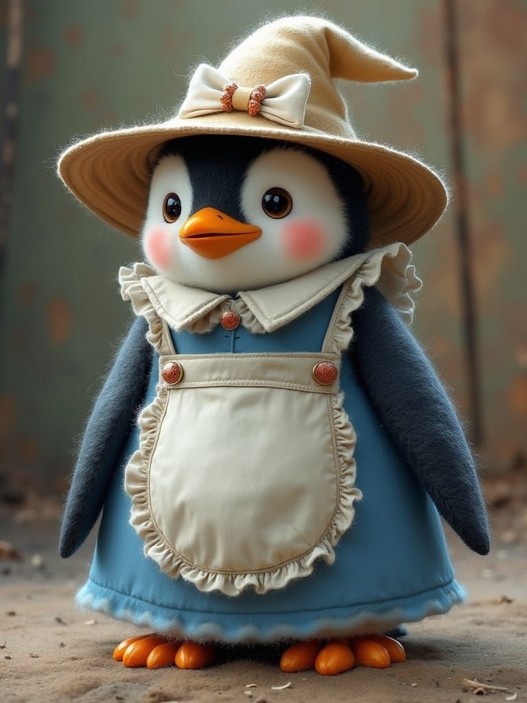 Whimsical CGI Penguin in Elegant Alice Costume, Ready to Par...