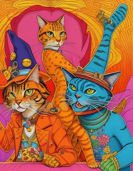 Anthropomorphic Cat Band in Bilibin Style