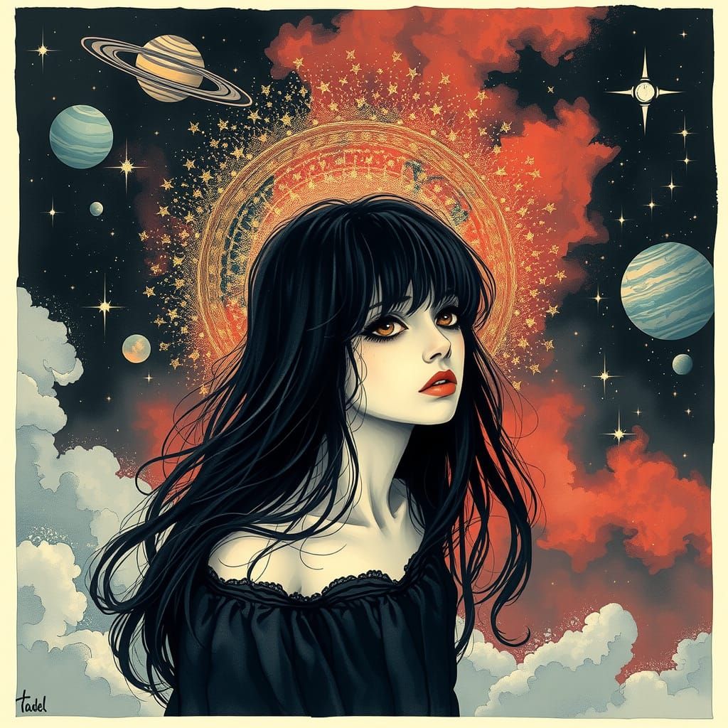 Surrealist Emo Girl in Celestial Expanse with Dreamlike Qual...