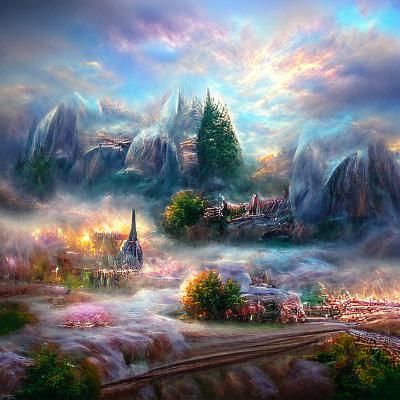 Ethereal Fantasy Landscape in Cel-Shaded Style