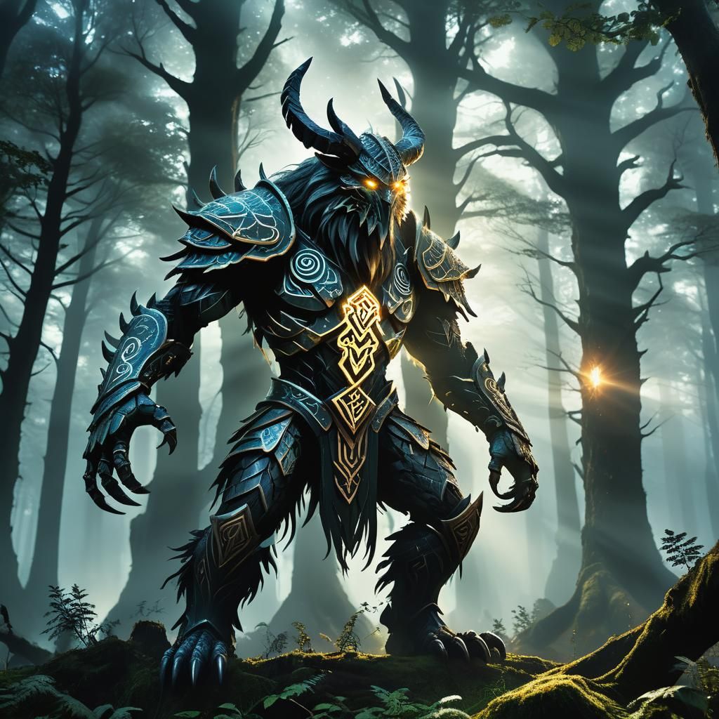 Mystical Creature in Misty Forest: Digital Art