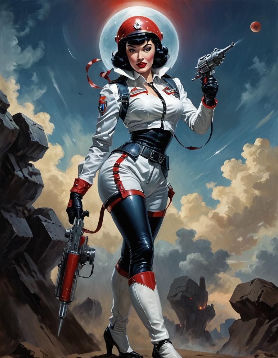 1950s Pin-Up Girl in Outer Space