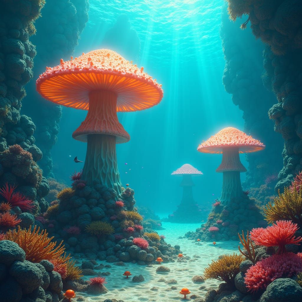 Luminescent Mushrooms in a Vibrant Underwater World