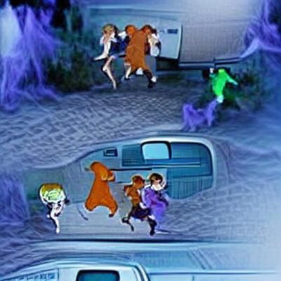 Scooby Doo Gang Chasing Bear Ghost