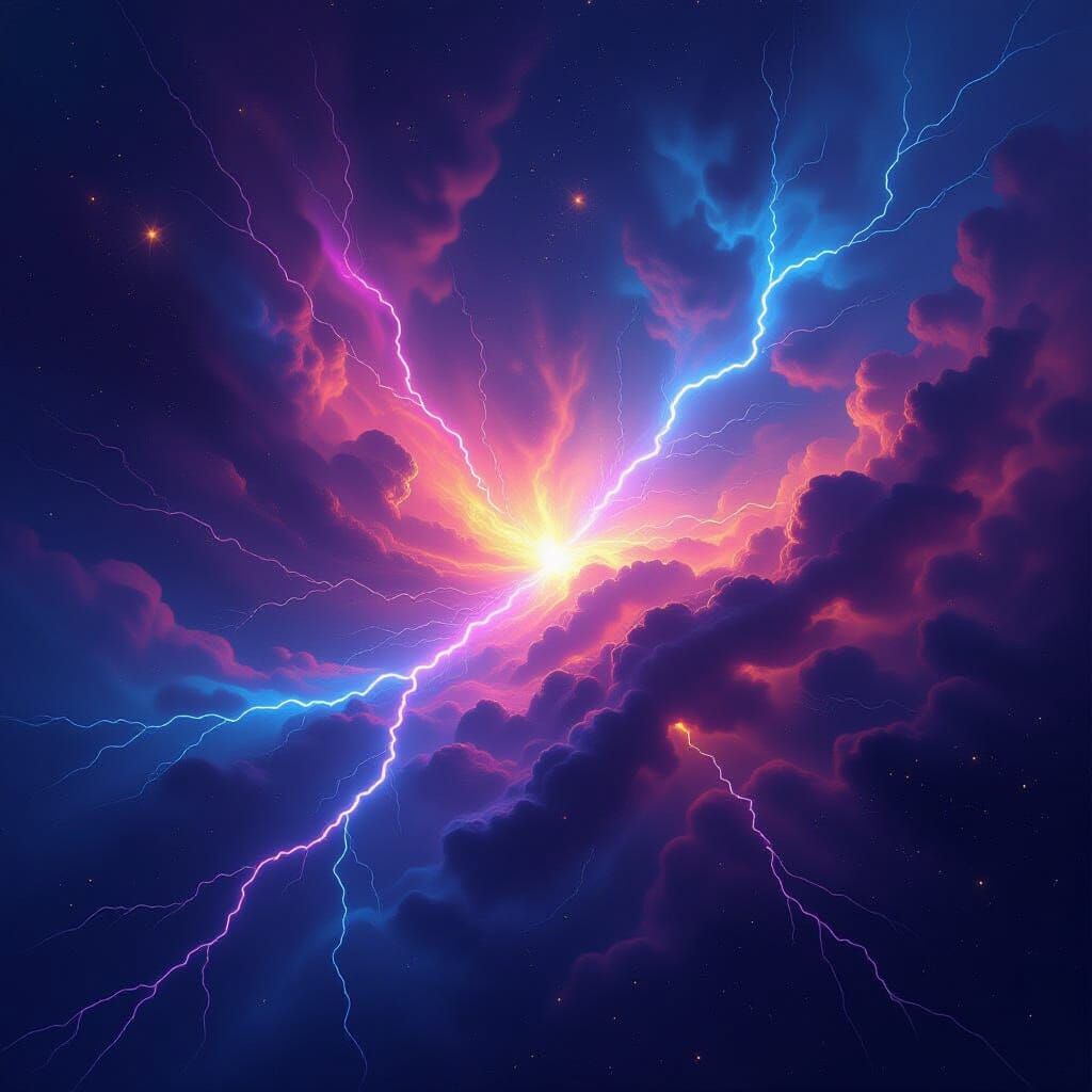 Cosmic Lightning Explosion in Vibrant Nebula