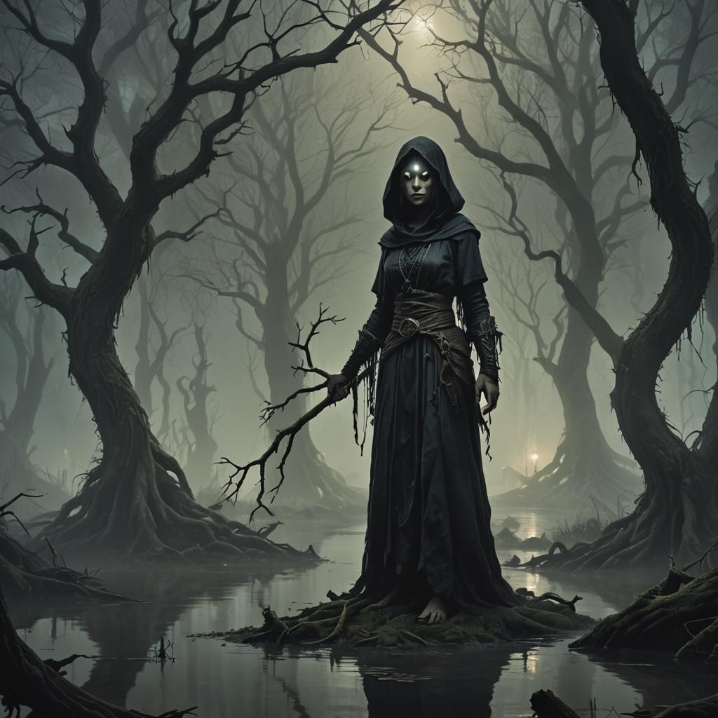 Eerie Swamp Cultist in Dark Fantasy Style