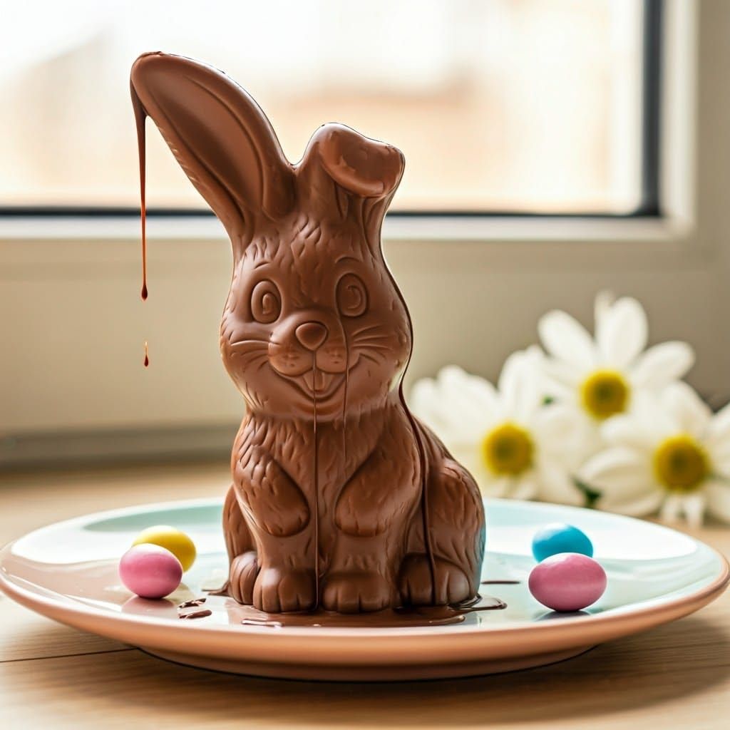 Melting Chocolate Easter Bunny in Warm Pastel Hues