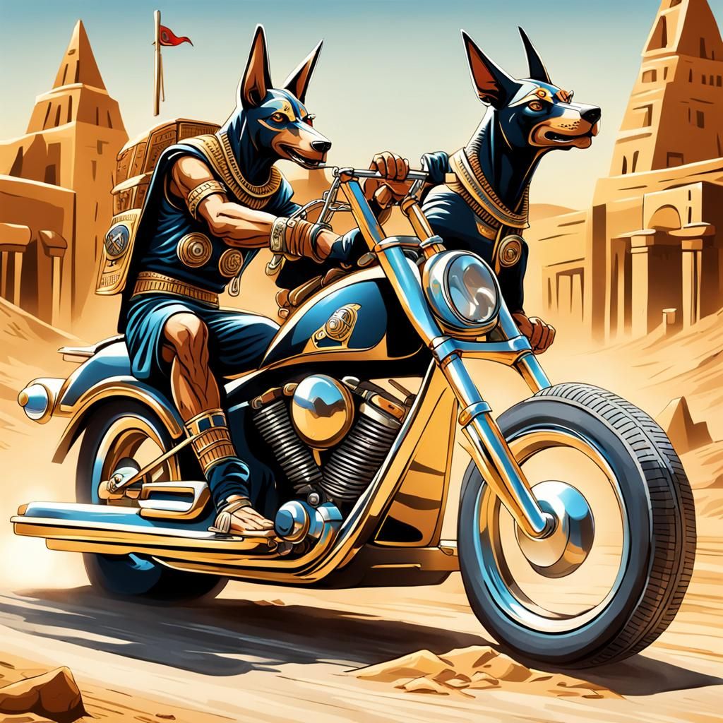 Anubis Rides a Chopper Motorbike