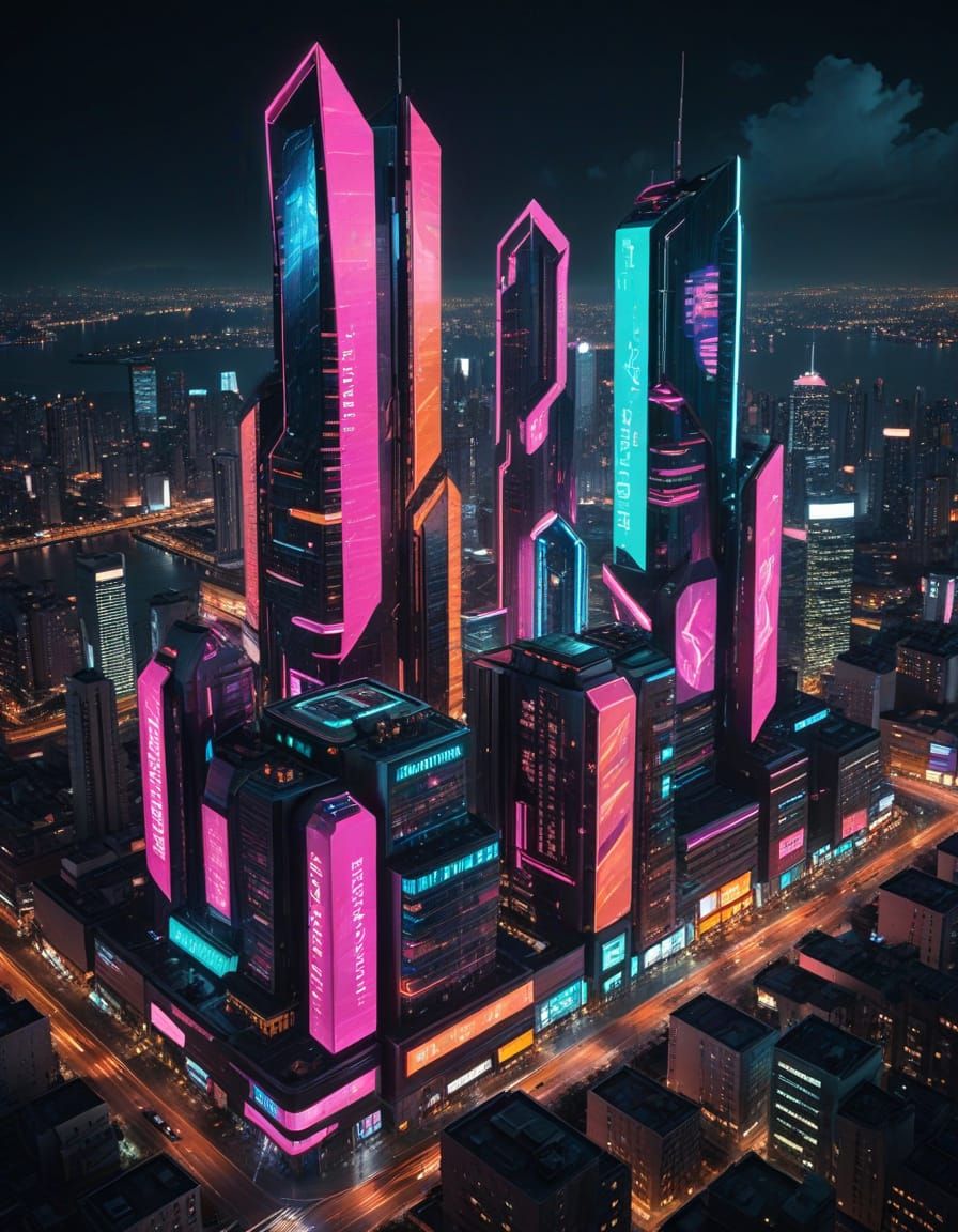 Dazzling Cyberpunk Cityscape at Night
