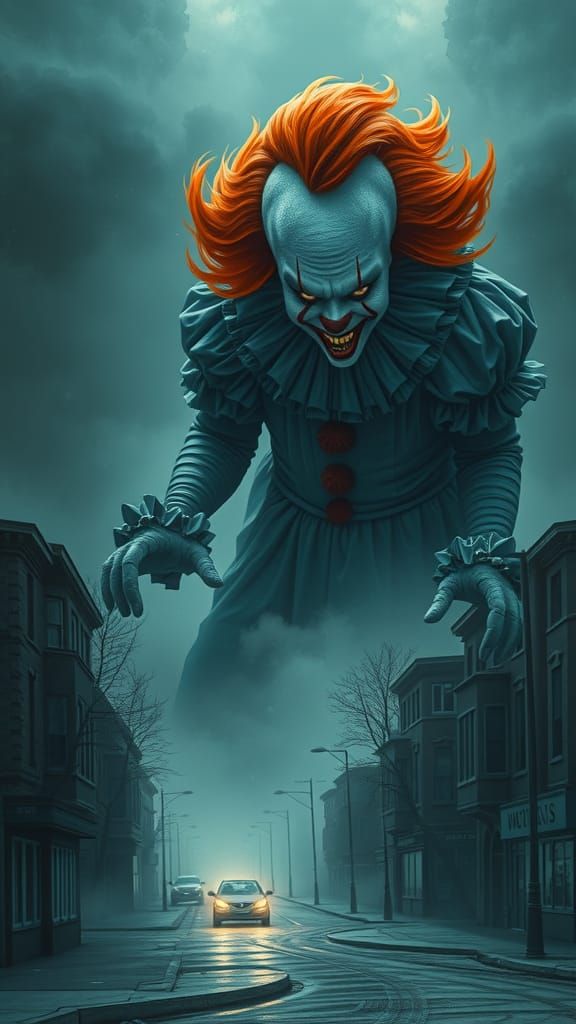 Pennywise in Dark Gothic Style Over Derry